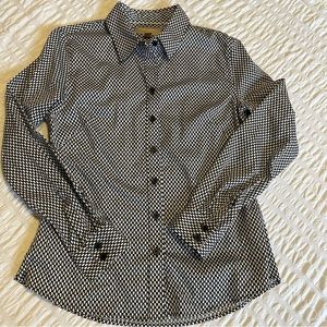 Banana Republic Black White Print Button No Iron Shirt sz 8 EUC